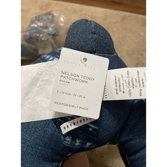 Pottery Barn Nelson Patchwork Teddy Shaped Pillow NIP - Picture 13 of 13